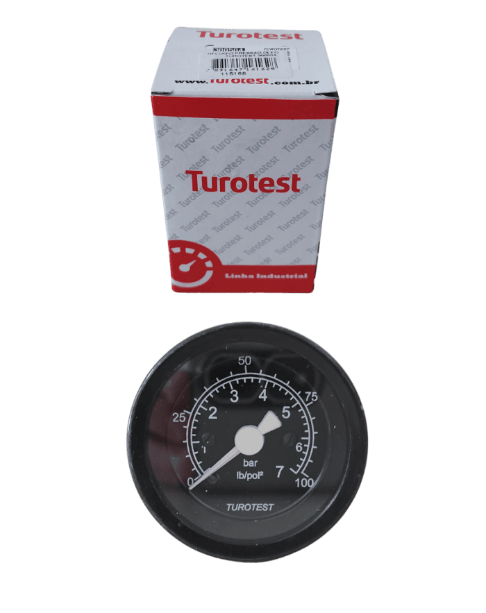 Relogio Pressão Óleo Mecânico Universal - 52MM 0 A 7 BAR - Turotest 300504 - foto produto Relogio Pressao Oleo Mecanico Universal 52MM 0 A 7 BAR Turotest 300504 foto produto