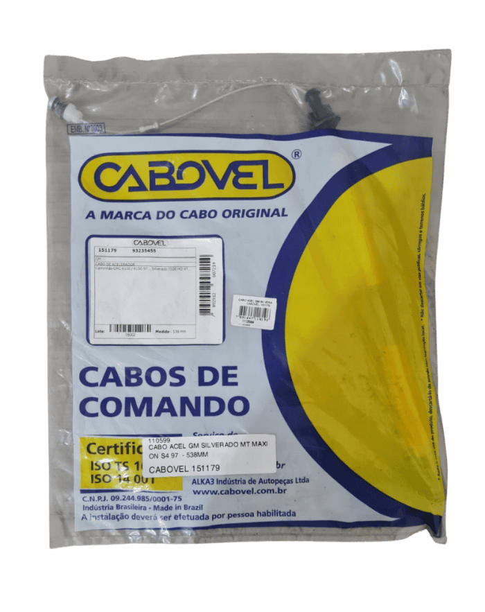 Cabo Acelerador GM Silverado MT Maxion S4 97> - 538MM - CABOVEL 151179 Cabo Acelerador GM Silverado MT Maxion S4 97> - 538MM - CABOVEL 151179