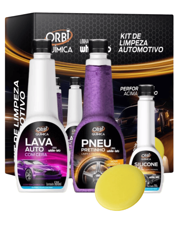 Kit Limpeza Automotiva - Shampoo, Pretinho, Gel + Aplicador