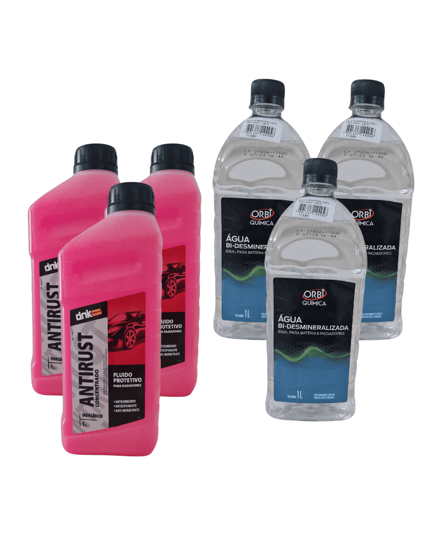 Kit 4 Aditivos Para Radiador DNK Antirust Concentrado + 4 Águas Desmineralizada Orbi