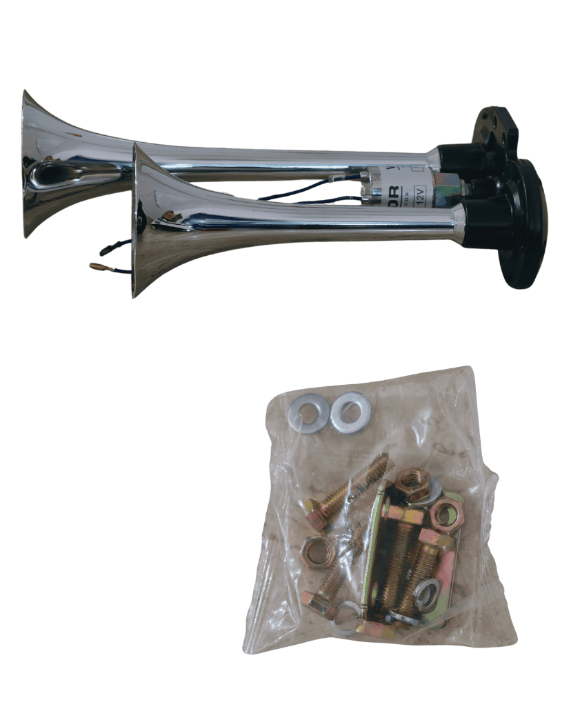 Buzina Ar 2 Cornetas Cromada 12V C/Válvula - Vetor VT-043