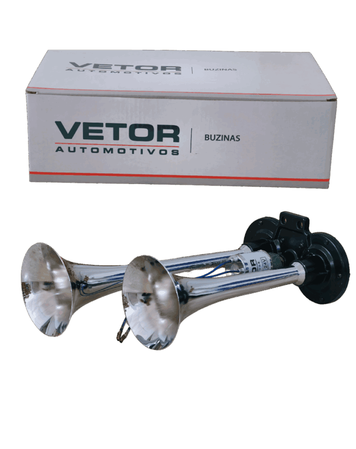 Buzina Ar 2 Cornetas Cromada 24V C/Válvula - Vetor VT-044
