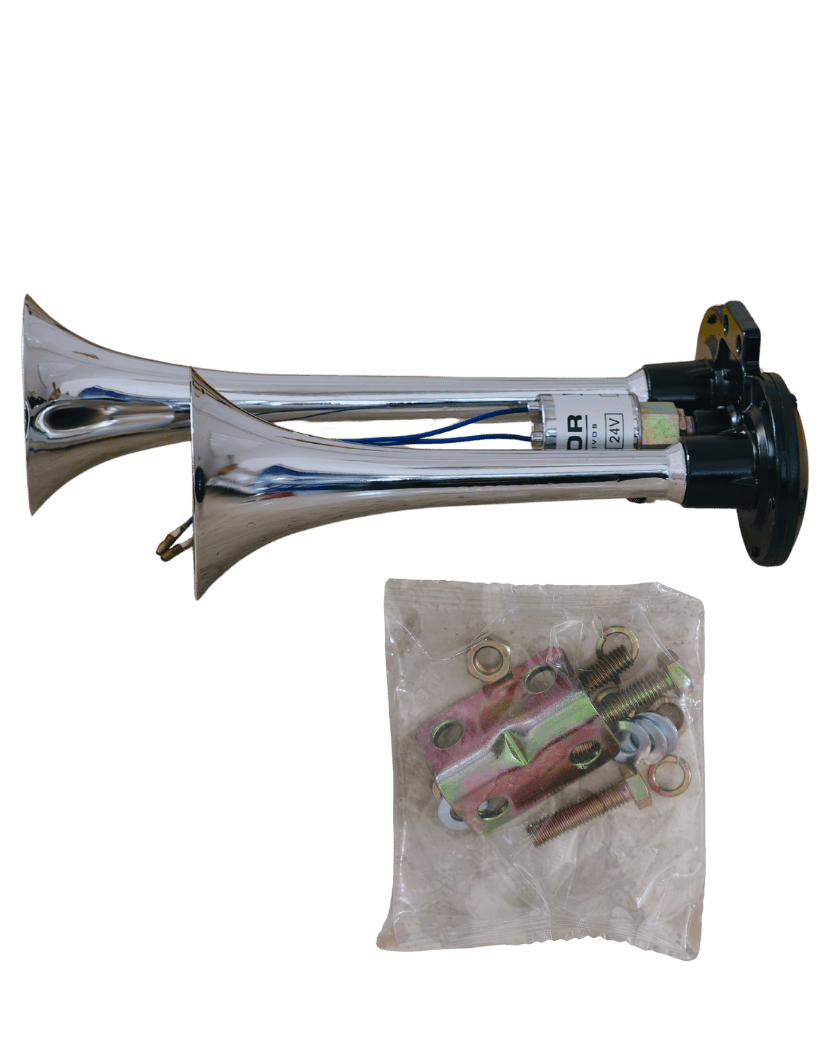 Buzina Ar 2 Cornetas Cromada 24V C/Válvula - Vetor VT-044