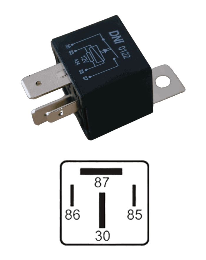 Relé Auxiliar Universal 4T C/2 Largos C/Suporte - 12V 70A / DNI 0122 - IMAGEM 1 Relé Auxiliar Universal 4T C/2 Largos C/Suporte - 12V 70A / DNI 0122