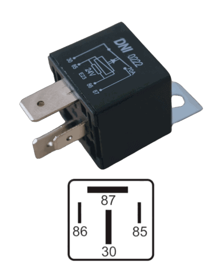 Relé Auxiliar Universal 4T C/2 Largos C/Suporte - 24V 70A / DNI 0222