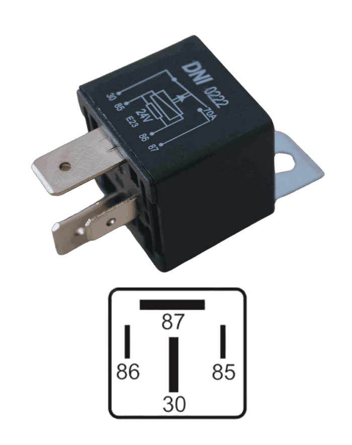 Relé Auxiliar Universal 4T C/2 Largos C/Suporte - 24V 70A / DNI 0222