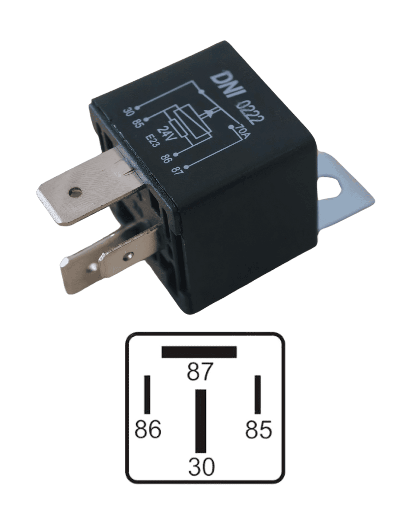 Relé Auxiliar Universal 4T C/2 Largos C/Suporte - 24V 70A / DNI 0222