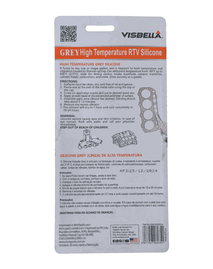 Adesivo Silicone Alta Temperatura Gray Visbella 315°C - 105GRS - imagem2 Adesivo Silicone Alta Temperatura Gray Visbella 315°C - 105GRS - imagem 2