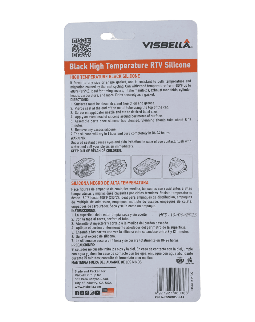 Adesivo Silicone Alta Temperatura Black Visbella 315°C - 105GRS