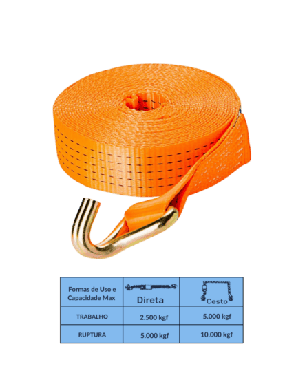 Cinta Amarração 5 a 10T 50mm 9MTS - Modelo Gancho / Robustec RCAI-2008